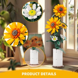 BlockPro Sunflower Building Set for Adults Teens, Botanical Collection Flower Bouquet with Vase, Gift for Valentine's Day Birthday Anniversary, Vibrant Home Decor for Flower Lovers (821pcs)