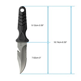TI GEEK - Cuchillo de hoja fija de titanio para buceo con funda y correas, funda en buceadores BCD, muslo/pierna, hebilla de cinturón GC o muñeca, corte, borde dentado y cortador de línea (punto de