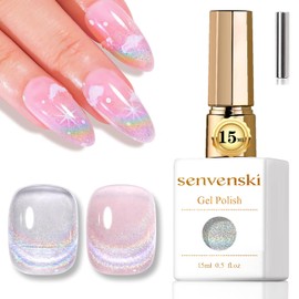 Senvenski Gelee Glas Cat Eye Gel Nagellack mit Magnet 15ML Magnetisch 3D Galaxie Holographisch Reflektierend Glitzernd Durchsichtig Farbe Gellack Salon Home DIY (Regenbogen, 0.5fl oz)