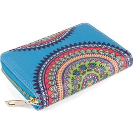 styleBREAKER 02040149 Women's Small Purse with Colourful Mandala Ornament Pattern, Ethnic Style, Zip, Purse, Blue-green-orange, Modern
