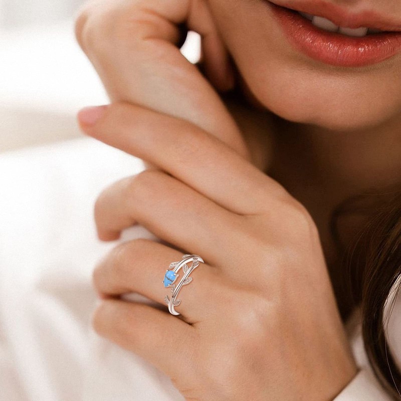 925 Sterling Silver Moonstone Ring Leaf Ring for Women Ring