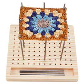 BENECREAT 6.3x6.3inch Crochet Blocking Board Square Wooden Blocking Mat with Rod Area and 12pcs 3.9"(Length) Stainless Steel Rods for Handcrafted Knitting and Crocheting Sewing Gift