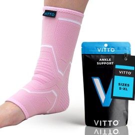VITTO VITTO Ankle Support for Sprained Ankle, Arthritis, Joint Pain, Strains, Injury, Recovery, Rehab, Sports - Multi Zone Compression Sleeve (L, Pink)