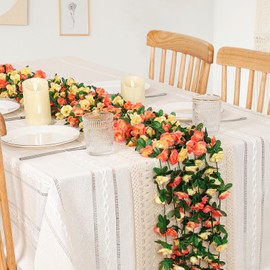 KHOYIME 8 Pack 64FT Artificial Flower Garland, Fake Champagne Roses Vines Silk Flowers Faux Plastic Outdoor Hanging Floral Ivy Garland Decoration for Wedding Arch Bedroom Home Wall Backdrop Room Decor