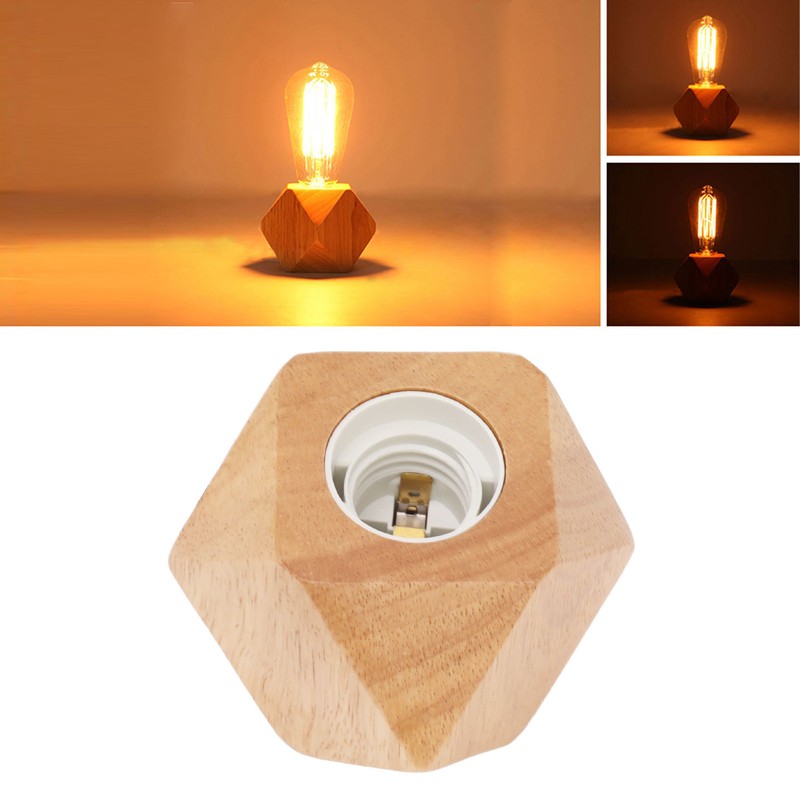 Wooden Diamond Lamp Base E27 Socket Modern Small Wood Table