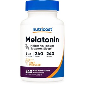 Nutricost Melatonina 5 mg, 240 tabletas de disolución rápida (sabor a bayas mixtas), sin OMG, sin gluten
