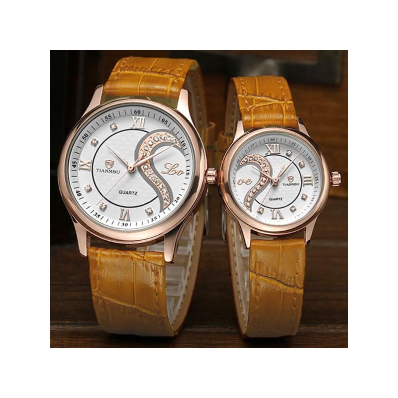 DREAMING Q&P Unisex Analog Quarz Paar Uhr mit Leder Armband
