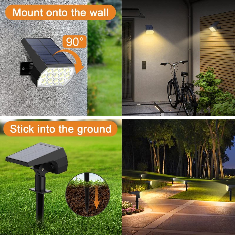 WELALO Solar Spot Lights Outdoor, [2 Pack/65 LED/3 Modes] Solar