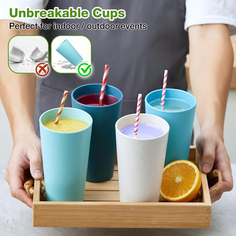 Hlukana Wheat Straw Cups Set of 8, 20 oz Unbreakable