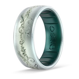 Enso Rings Etched Dualtone Silicone Ring - Ultra Comfortable - 6.6mm Wide, 1.75mm Thick - Evergreen Elegance - Unicorn/Emerald - Size 7