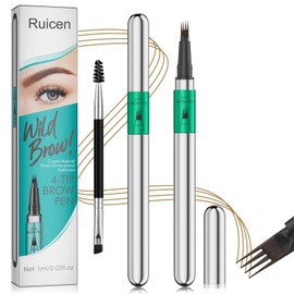 Ruicen Eyebrow Pen - Eyebrow Pencil, Upgrade Microblading Eyebrow Pen Eyebrow Pen with Micro 4-Fork Soft Tip Create Natural Hair-Like Brows, Last All-Day, Light Brown
