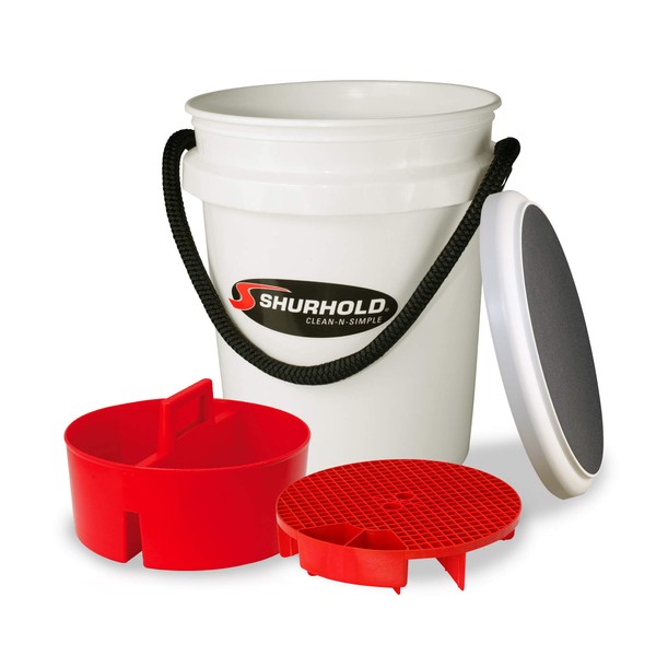 Shurhold Bucket System, 5 Gallon Bucket with Rope Handle, Multipurpose Bucket with Lid, Bucket Caddy, and Bucket Grate, White