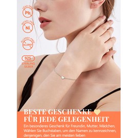 Silvora S925 Silver Women's Bracelets with Letter A-Z Mini Small Initial Heart Pendant Silver Colour 16 cm + 5 cm Extension Chain for Women Girls, Sterling Silver, Cubic Zirconia