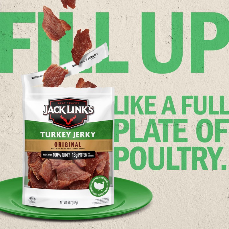 Jack Link's Turkey Jerky, Original, Jerky Bag - Flavorful Snack,