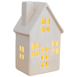 Ceramic Christmas Village Houses, Lighted Christmas Decorations Miniature Landscape Collectible Ceramic Houses for Shelf Table Centerpiece - Grid Window Houses