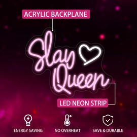 Slay Queen Neon Sign, Slay Queen Led Signs for Wall Decor, Dimmable Pink Neon Light Sign for Bedroom, Preppy Girl Aesthetic Room Dorm Decor, Neon Gift for Girls