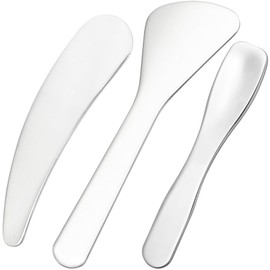 Pndeyo 3pcs Mini Metal Makeup Spatula, Reusable Cosmetic Cream Spatulas Spoon, Skincare Scoop Applicator Facial Massage Beauty Tools for Mixing and Sampling Face Eye Cream- Silver