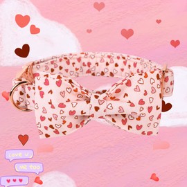 Elegant little tail Valentine's Dog Collar with Bow, American Flag Bow Tie Dog Collar, Cute Heart Dog Bowtie Pet Gift Dog Collar for Large Dogs