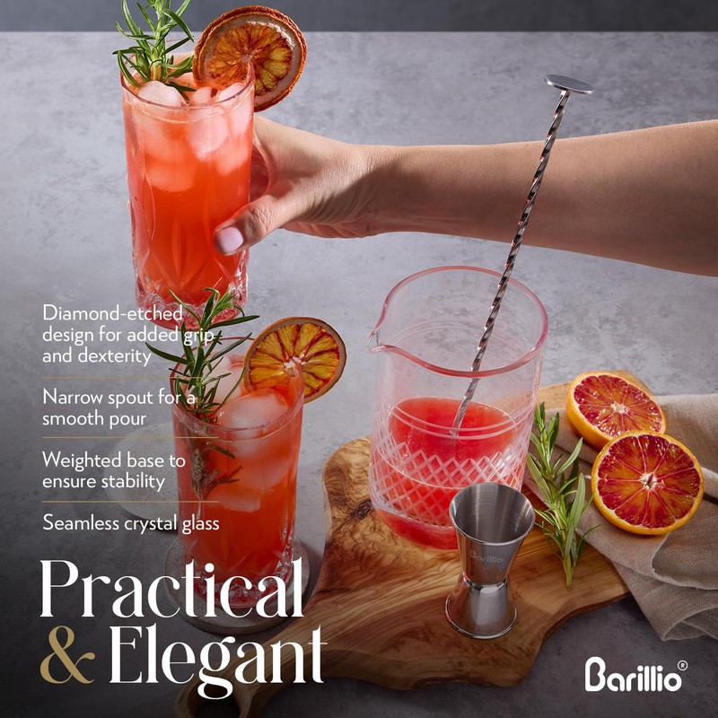 Barillio Crystal Cocktail Mixing Glass Set - 20 Oz Weighted