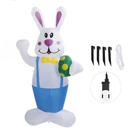Inflatable Bunny Yard Decoration 6.2ft with LED Lighting Cute Easy Setup Blow Up Outdoor Decoration for Easter Christmas US Plug 100‑240V