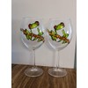Green Tree Frog Hand Painted Stemmed Wine Glasses Set of