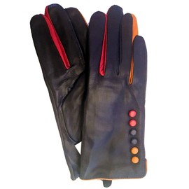 Vera Tucci TIFFANY G01 Leather Multi Colour Button & Fingers Glove (SM, BLACK)