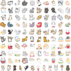 100 Pcs Cute Cat Stickers, Aesthetic Cat Waterproof Vinyl Stickers for Water Bottle Kids Adults Girls Women Kitten Stickers