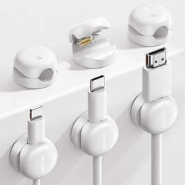 Lamicall Cord Organizer, Spring Cable Management Clips - 6Pack Compact Desk Cable Holder Clips, Nightstand Phone Charging Cord Holder, 8mm Slot Adhesive Wire Organizer, Office Accessory, White