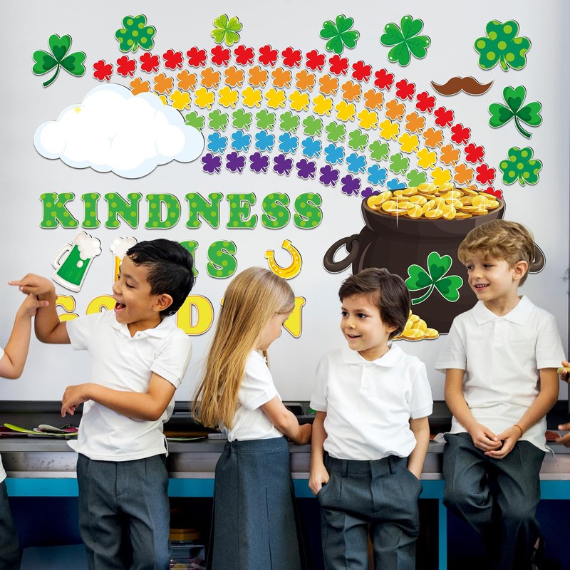 Jacyan 155PCS St.Patrick's Day Bulletin Board Decoration Set Shamrock Bulletin