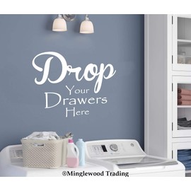 Soft Pink - Drop Your Drawers Here Vinyl Sticker - 12w x 10h inches - Laundry Room Clothes Hamper - Die Cut Decal