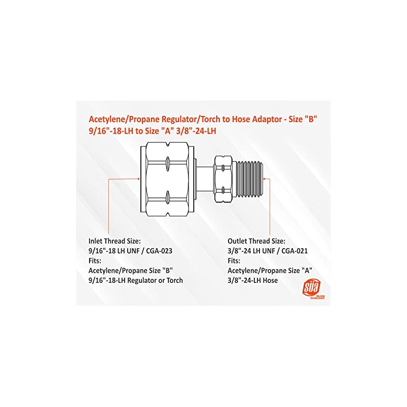 SÜA - Regulator/Torch to Hose Adaptors "B" 9/16"-18 to "A"