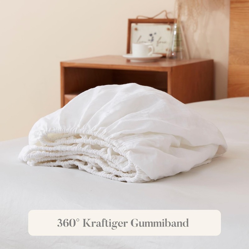 DAPU Linen Fitted Sheet, 100% French Natural Flax, Breathable, 100