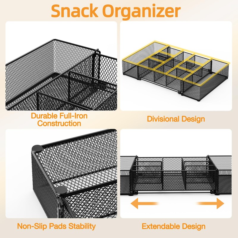 NANAGIFTREE Expandable Snack Organizer, Adjustable Snack Container with 9 Compartments,