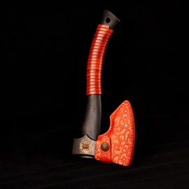 Hand Forged DC53 Steel Viking Axe with Sheath Ebony Wood Handle Camping Hatchet Throwing Axe Splitting Hatchet