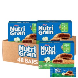 Nutri-Grain Breakfast Bars, Made with 10g Whole Grains, Snack Bars, Apple Cinnamon (3 Boxes, 48 Bars)