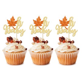24 piezas de decoración para cupcakes con purpurina de arce para otoño y baby shower con temática de otoño, baby shower, revelación de género para niños, fiesta de cumpleaños, decoración de pasteles
