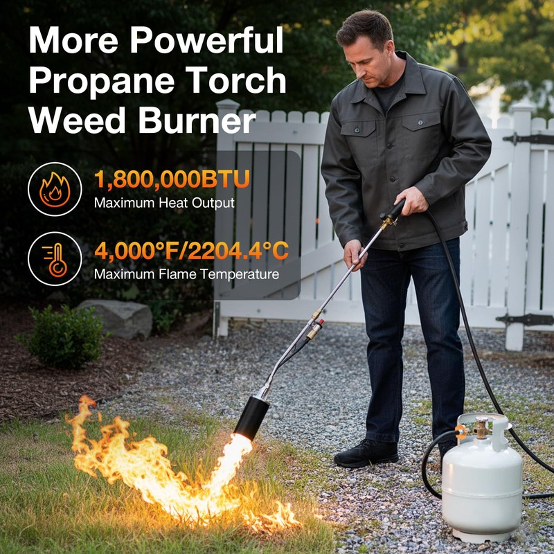 Heavy Duty Propane Weed Torch with Self-Ignition, 800,000 BTU High