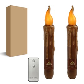 FCMSHAMD Brown Flameless Short Taper Candles, Real Wax Hand Dipped LED Battery Operated with Remote, Flickering Flame Lights for Festival Party Home Décor, 6.7 Inch Primitive Flameless Candles, 2PCS