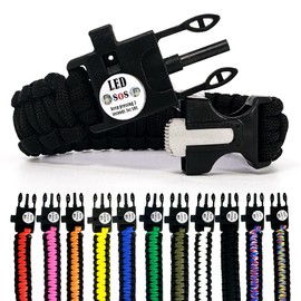 Spark and Shine Paracord Bracelet - Black - Bright LED SOS Light and Ferro Rod with Scraping Tool - Emergency Survival Whistle - 550 Paracord - Perfect Tool for The Outdoors (1)