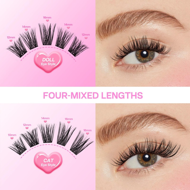 CALAILIS Lash Clusters, 144Pcs D Curl Cluster Lashes DIY Lash