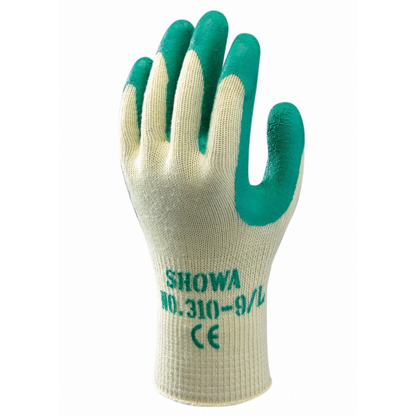 Showa 310XL Green 10 Gauge Polyester Cotton Gloves Latex Coated Palm, XL, green