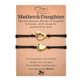 Mother Daughter Bracelets Set for 2 Heart Bracelet Gifts for Mom Daughter Birthday Gifts from Mom and Daughter Bracelets Adjustable Black Matching Bracelets Gifts for Mom Daughter