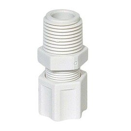 IPW Industries Inc-Jaco - (1046_KPG)-Male Connector Fitting with Ferrule Nut and Integral Sleeve - Kynar 3/8" NPT / 1/4" OD/Plastic Gripper (High Pressure 220 PSI)