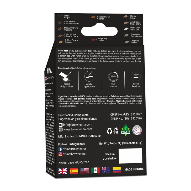 Mina Eyebrow Henna Black Regular Pack & Tinting Kit For