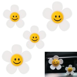 Joynaamn 4 PCS Car Accessories for Women, Car Air Vent Clips Air Conditioner Outlet Decoration Car Interior Decor Charm, Smiley Face Sunflower White