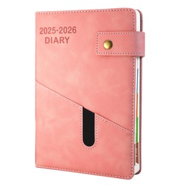 Academic Diary 2025-2026 A5 Page A Day,Productivity Daily Planner from Jul 2025 to Jun 2026 With Monthly Tabs, and Colorful Side Panels (8.5x5.9 inch)-Pink