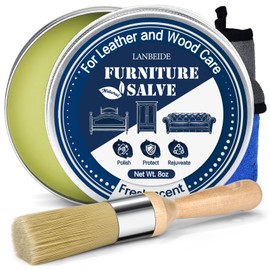 LANBEIDE Furniture Salve with Brush for Leather Wood, Polisher and Conditioner for Leather Couch and Furniture-Repair Salve 8OZ with Brush and Towel
