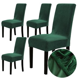 Chickw1 Chair Covers, Set of 4, Velvet Chair Covers for Swing Chairs, Dining Room Chairs Covers for Wedding, Hotel, Kitchen, Banquet, Parties, Stretch Chair Covers (4, Dark Green)