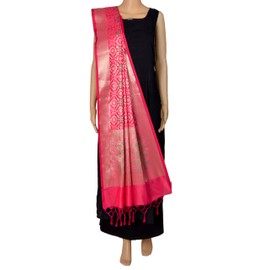 Chandrakala Women's Indian Peach Zari Work Kataan Silk Blend Dupatta Neck Wrap Long Stole Scarf Chunni,Free Size (D266PEA)