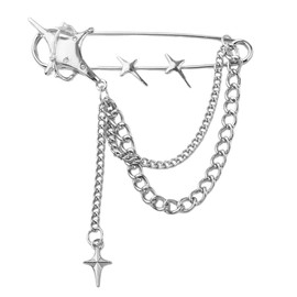 Punk Silver Chain Brooch Pin Y2k Chain Lapel Pin Goth Safety Pin Brooch Charms for Sweater Shawl Clips Pins Retro Vintage Brooch Pin Tassel Brooch Pin Pins Y2k Clothing Accessories for Women